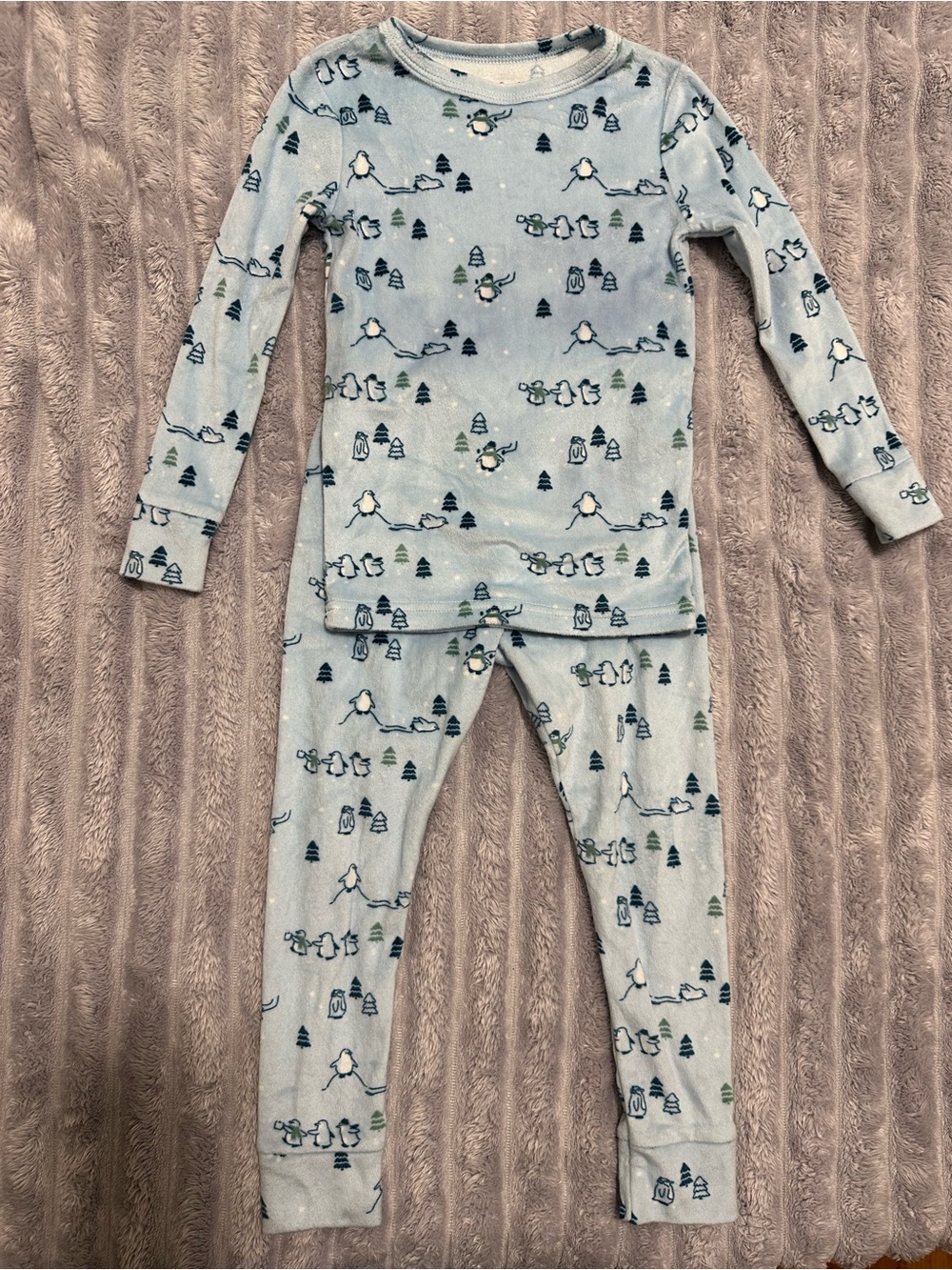 Cat & Jack Light Blue Penguin and Tree Pajama Set